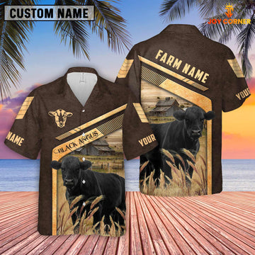 Joy Corners Black Angus Brown Pattern Customized Name 3D Hawaiian Shirt