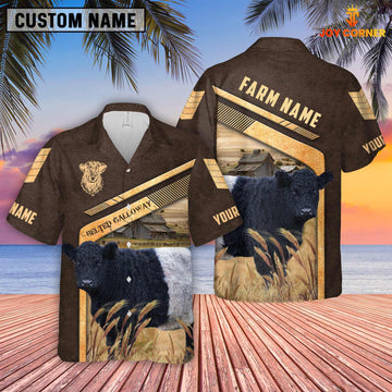 Joy Corners Belted Galloway Brown Pattern Customized Name 3D Hawaiian Shirt