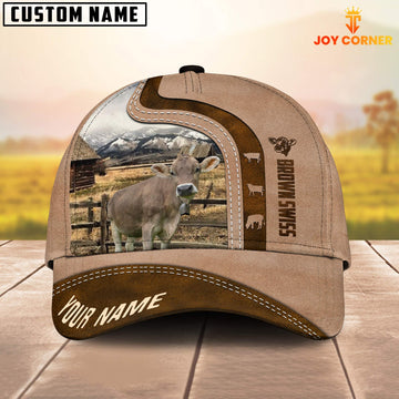 Joycorners Custom Name Brown Swiss Cattle Light Brown Cap