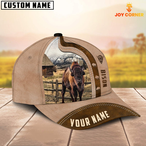 Joycorners Custom Name Bison Cattle Light Brown Cap