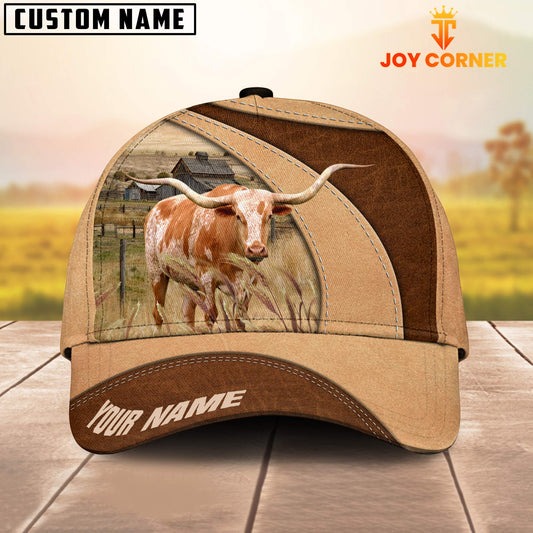 Joycorners Custom Name Texas Longhorn Cattle Light Brown Cap