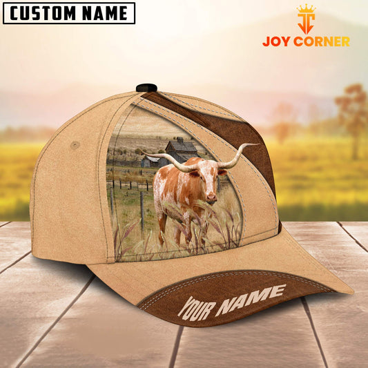 Joycorners Custom Name Texas Longhorn Cattle Light Brown Cap