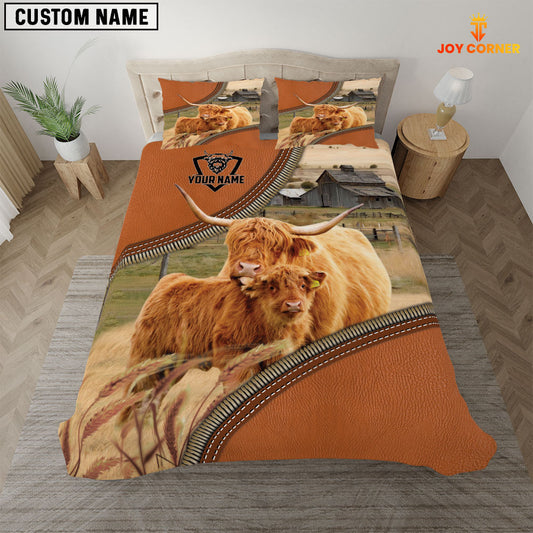 Joy Corners Highland Cattle On The Farm Customized Name 3D Bedding Set