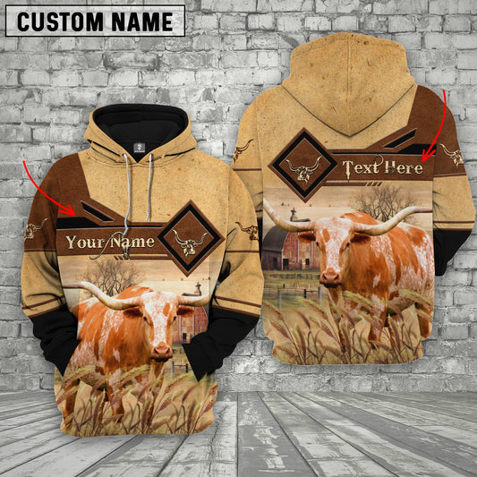 Joycorners Texas Longhorn On Farms Custom Name Printed 3D Hoodie