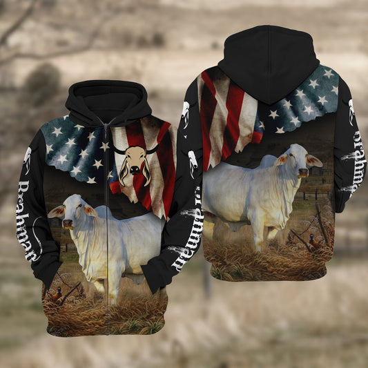 Joycorners Brahman Cattle US Flag All Over Printed 3D Hoodie TT