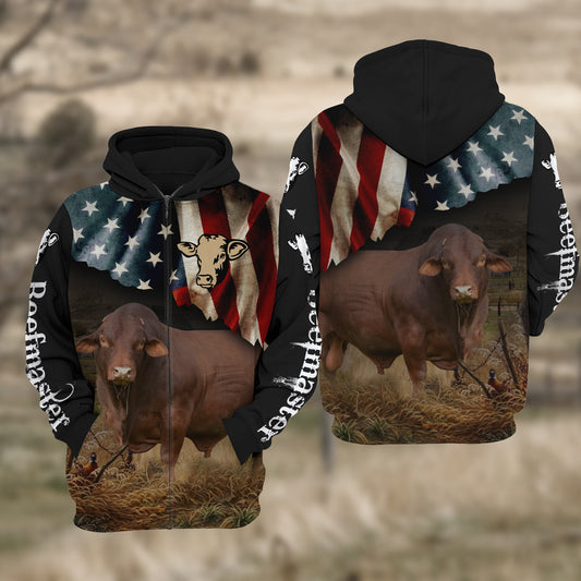 Joycorners Beefmaster Cattle US Flag All Over Printed 3D Hoodie TT