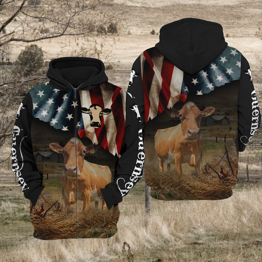 Joycorners Guernsey Cattle US Flag All Over Printed 3D Hoodie TT