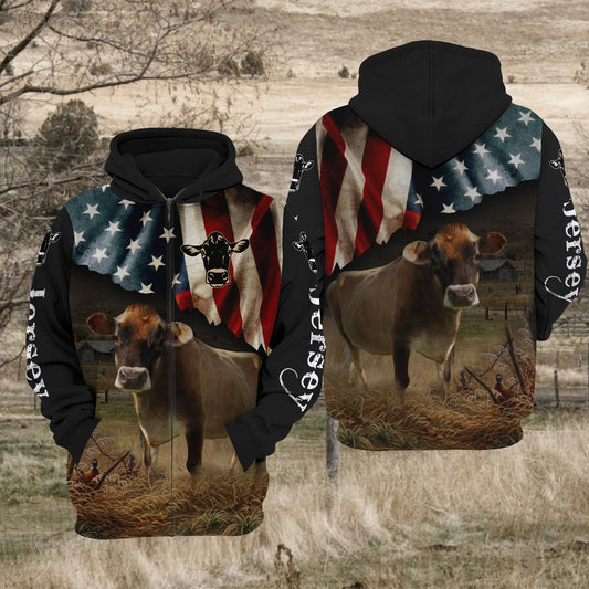 Joycorners Jersey Cattle US Flag All Over Printed 3D Hoodie TT