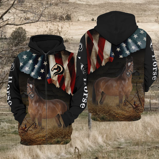Joycorners Horse US Flag All Over Printed 3D Hoodie TT