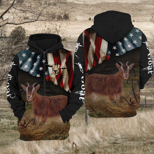 Joycorners Goat US Flag All Over Printed 3D Hoodie TT
