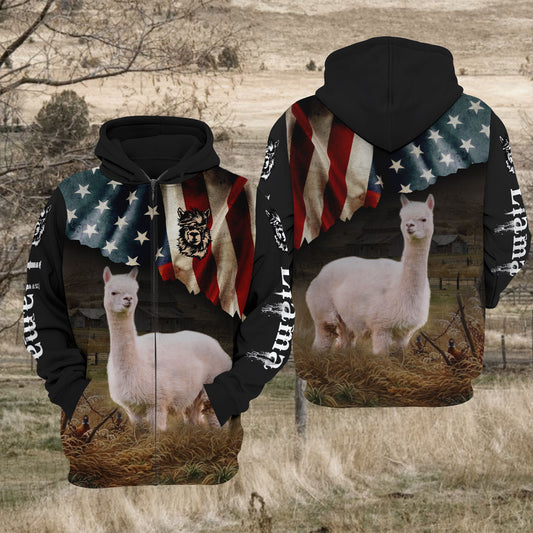 Joycorners Llama Cattle US Flag All Over Printed 3D Hoodie TT