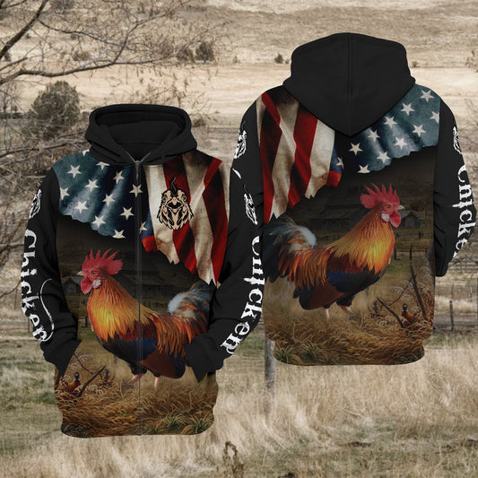 Joycorners Chicken US Flag All Over Printed 3D Hoodie TT
