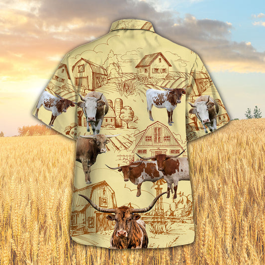 Joycorners Longhorn Cattle Farm All Over Printed 3D Hawaiian Shirt