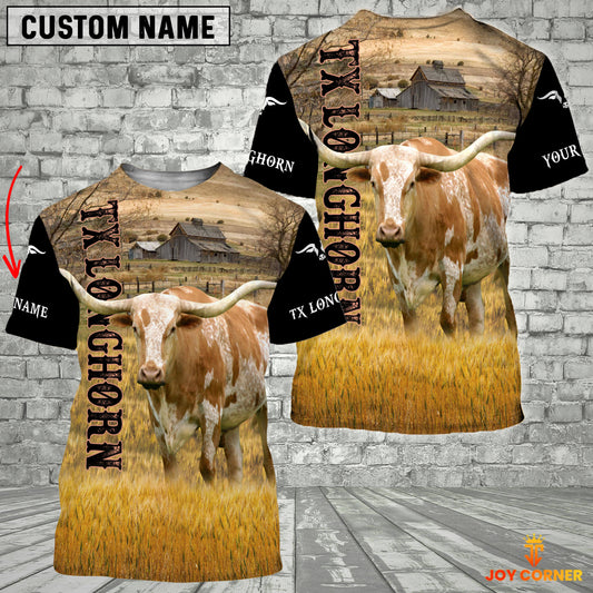 Joycorners Personalized Name TX Longhorn Cattle On The Farm 3D Shirt
