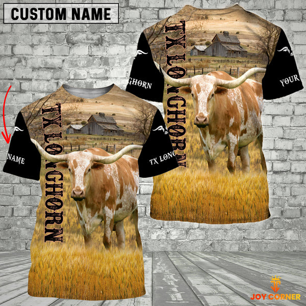 Joycorners Personalized Name TX Longhorn Cattle On The Farm 3D Shirt