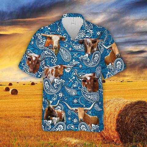 Joycorners Paisley Pattern TX- Longhorn All Over Printed 3D Hawaiian Shirt