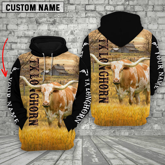 Joycorners Personalized Name TX Longhorn Cattle On The Farm 3D Shirt