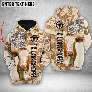 Joycorners Personalized TX Longhorn Brown Camo All Printed 3D Shirt