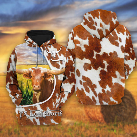 Joycorners TX Longhorn On The Wheat Field All Over Printed 3D Shirts
