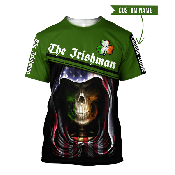 3D All Over Printed Irish Skull St Patrick Day Unisex Shirts Custom Name