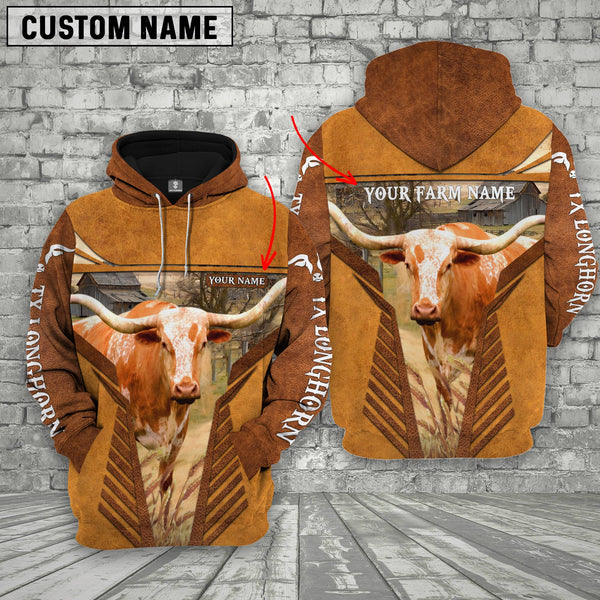 Joycorners Texas Longhorn Cattle Custom Name Printed 3D Retro Hoodie