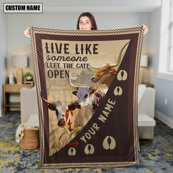 Joycorners Personalized Texas Longhorn Live Like Someone Left The Gate Open Blanket