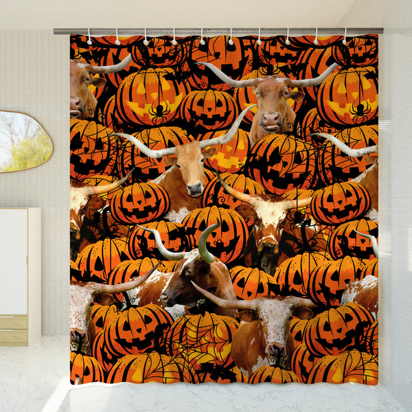 Joycorners Halloween TX Longhorn In Bath Shower Curtain