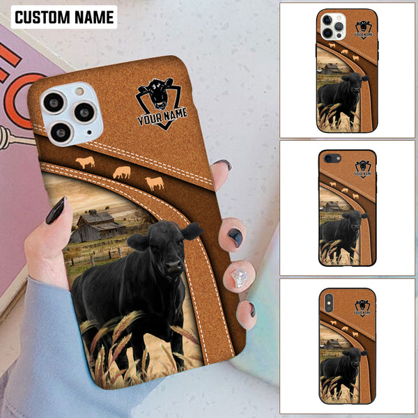 Joycorners Black Angus Leather Pattern Personalized Phone case For Iphone