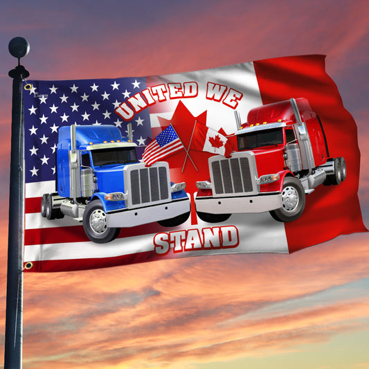 Joycorners Freedom Convoy 2022 Canada America Flag, Truckers For Freedom, Canadian Trucker, Mandate Freedom, Support Trucker Grommet Flag 3D All Over Printed