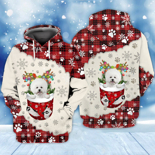 Joycorners WHITE Bichon Frise In Snow Pocket Merry Christmas Unisex Hoodie