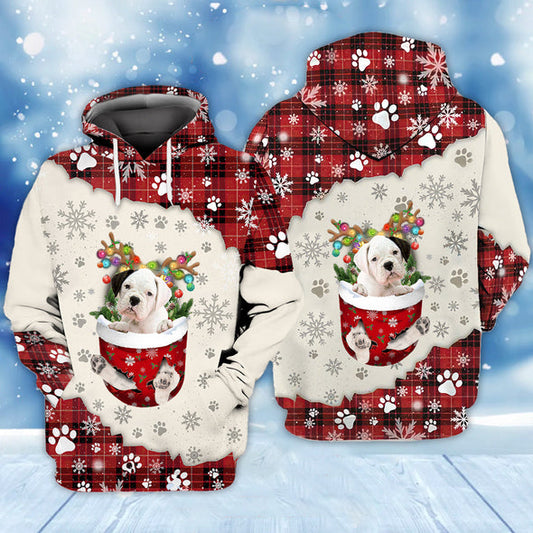 Joycorners WHITE Boxer In Snow Pocket Merry Christmas Unisex Hoodie