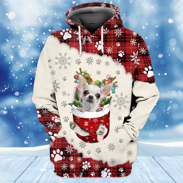 Joycorners WHITE Chihuahua In Snow Pocket Merry Christmas Unisex Hoodie