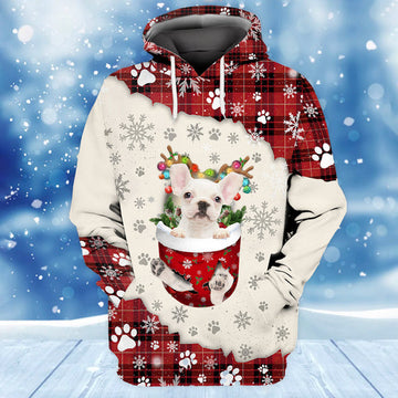 Joycorners White French Bulldog In Snow Pocket Merry Christmas Unisex Hoodie