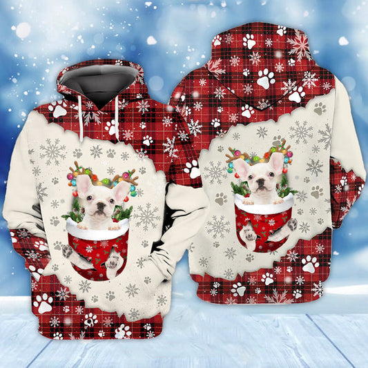 Joycorners White French Bulldog In Snow Pocket Merry Christmas Unisex Hoodie