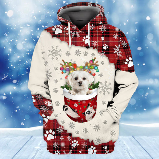 Joycorners WHITE Maltese In Snow Pocket Merry Christmas Unisex Hoodie