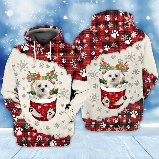 Joycorners WHITE Maltese In Snow Pocket Merry Christmas Unisex Hoodie