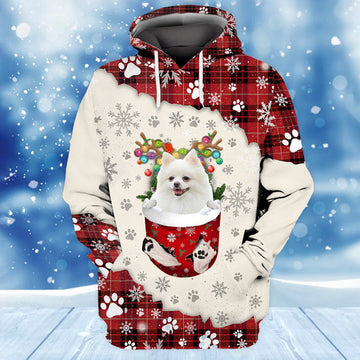 Joycorners WHITE Pomeranian In Snow Pocket Merry Christmas Unisex Hoodie