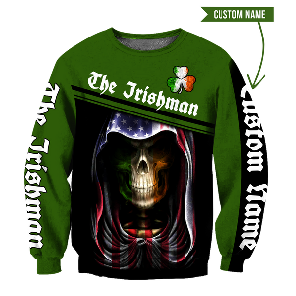 3D All Over Printed Irish Skull St Patrick Day Unisex Shirts Custom Name