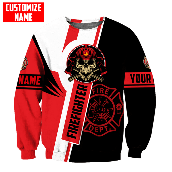 Joycorners Personalized Name Firefighter Fire Department Skull Red All Over Printed 3D Shirts