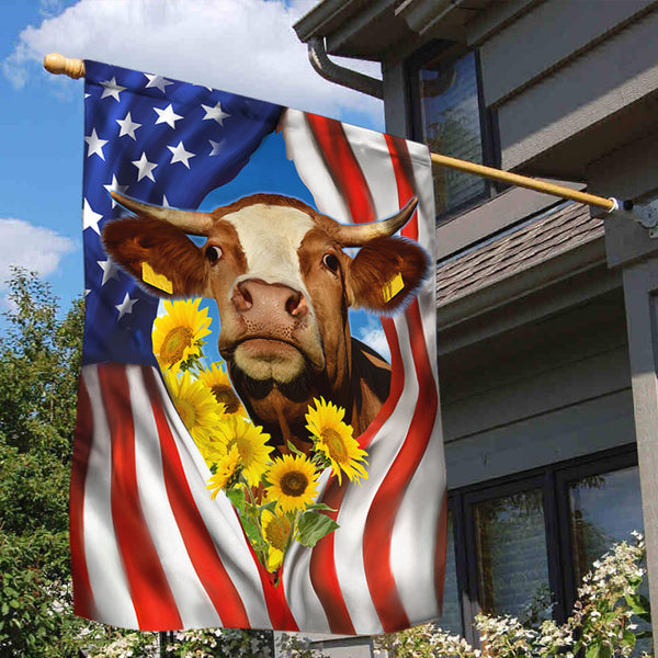 Joycorners Cow Flag Cattle Sunflower United States Flag All Printed 3D Flag