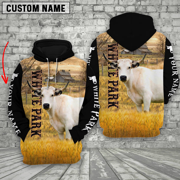 Joycorners Personalized Name White Park Cattle On The Farm All Over Printed 3D Hoodie