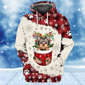 Joycorners YorkShire Terrier In Snow Pocket Merry Christmas Unisex Hoodie