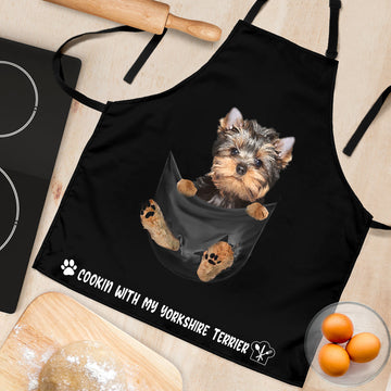 Joycorners Yorkshire Terrier In The Pocket Black All Over Printed 3D Apron