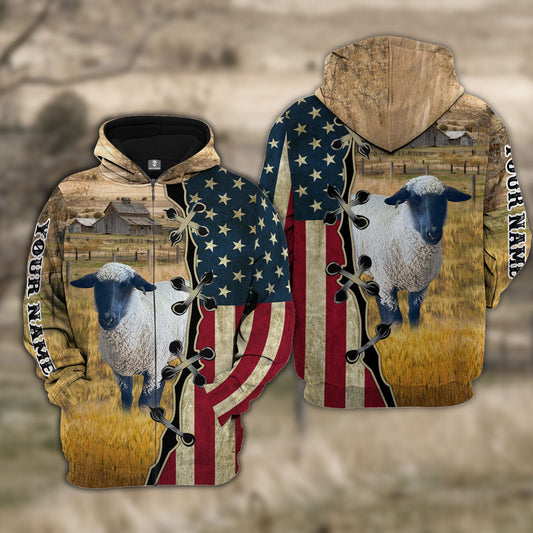 Joycorners Custom Name Sheep2 American Flag 3D Hoodie