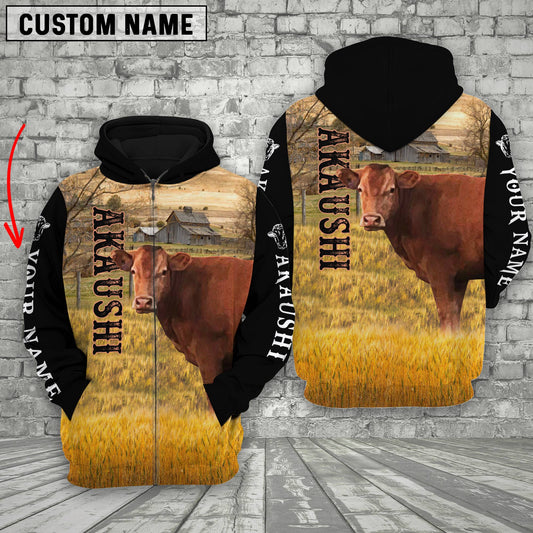 Joycorners Personalized Name Akaushi Cattle On The Farm All Over Printed 3D Hoodie