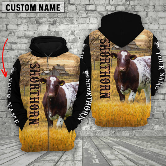 Joycorners Personalized Name Shorthorn Cattle On The Farm All Over Printed 3D Hoodie 2