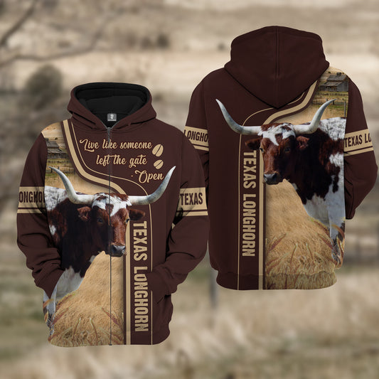 Joycorners Texas Longhorn All Over Printed 3D Hoodie