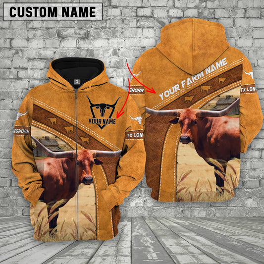 Joycorners Personalized Name Texas Longhorn Cattle Hoodie TT1