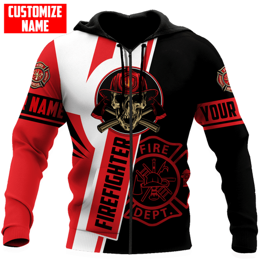 Joycorners Personalized Name Firefighter Fire Department Skull Red All Over Printed 3D Shirts