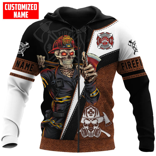 Joycorners Personalized Name Skeleton Firefighter Axe All Over Printed 3D Shirts